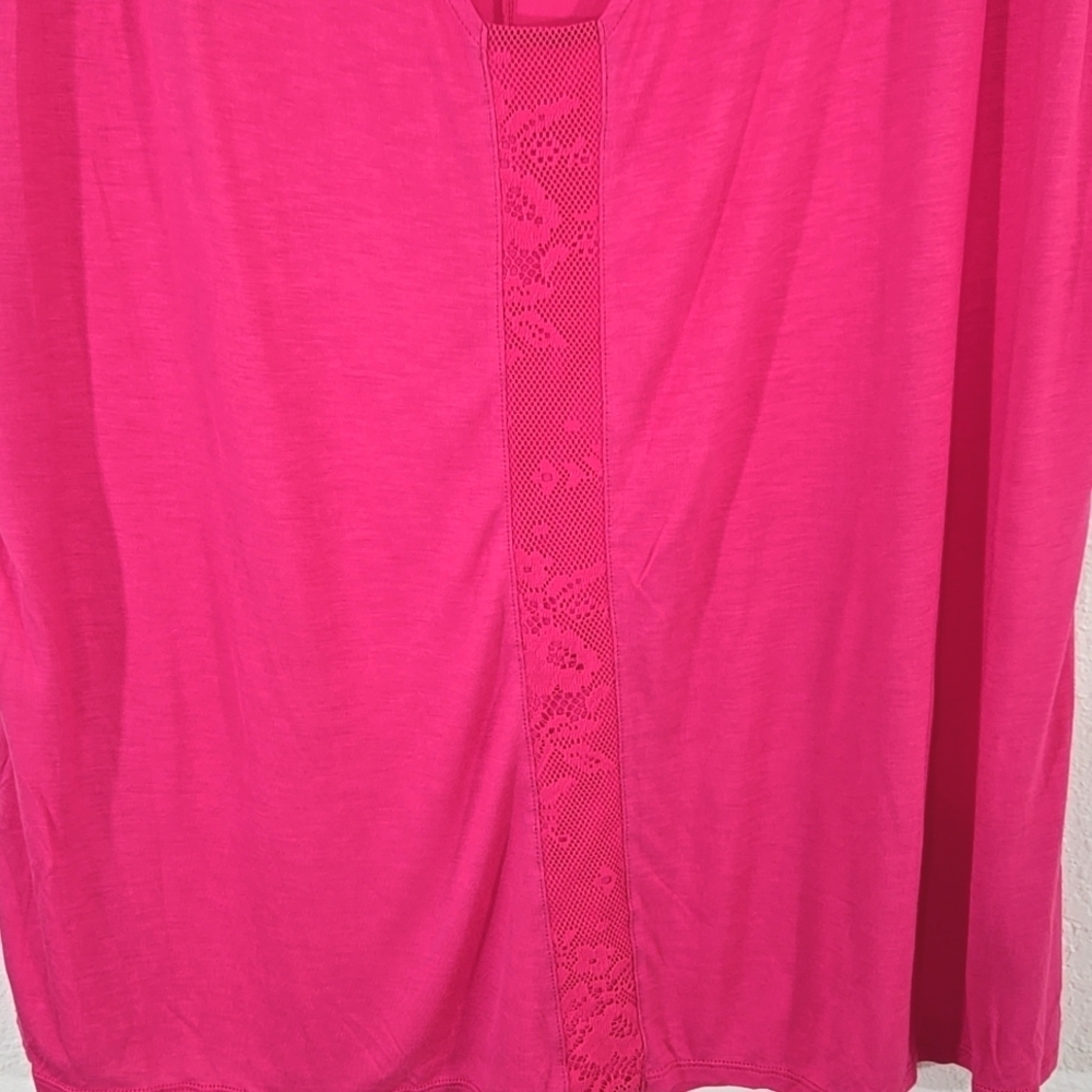 *NEW* Jessica Simpson Veena Lace Top Short Sleeve Bright Pink Feminine Flowy, 2X - Picture 3 of 9